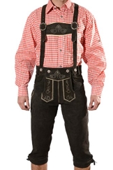 Bayerische Herren Trachten Lederhose, Trachtenlederhose mit Trägern, original in dunkelbraun, Oktoberfest, Größe 54 - 1